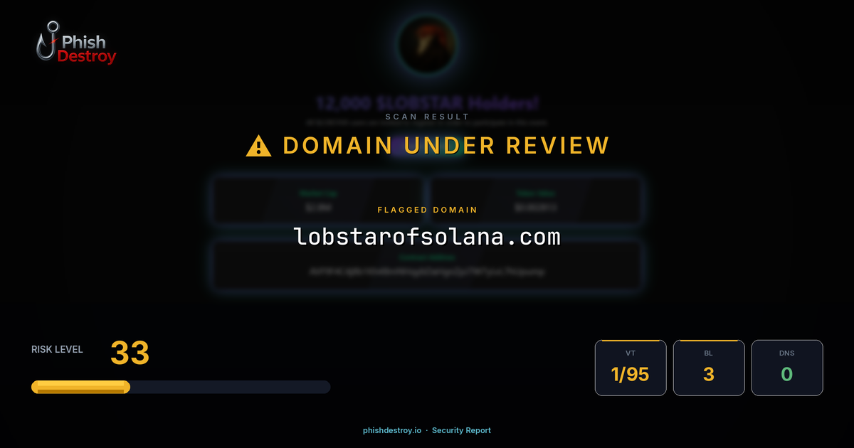 lobstarofsolana.com phishing report — threat analysis by PhishDestroy
