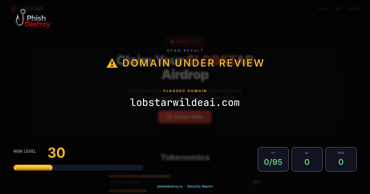 lobstarwildeai.com phishing report — threat analysis by PhishDestroy