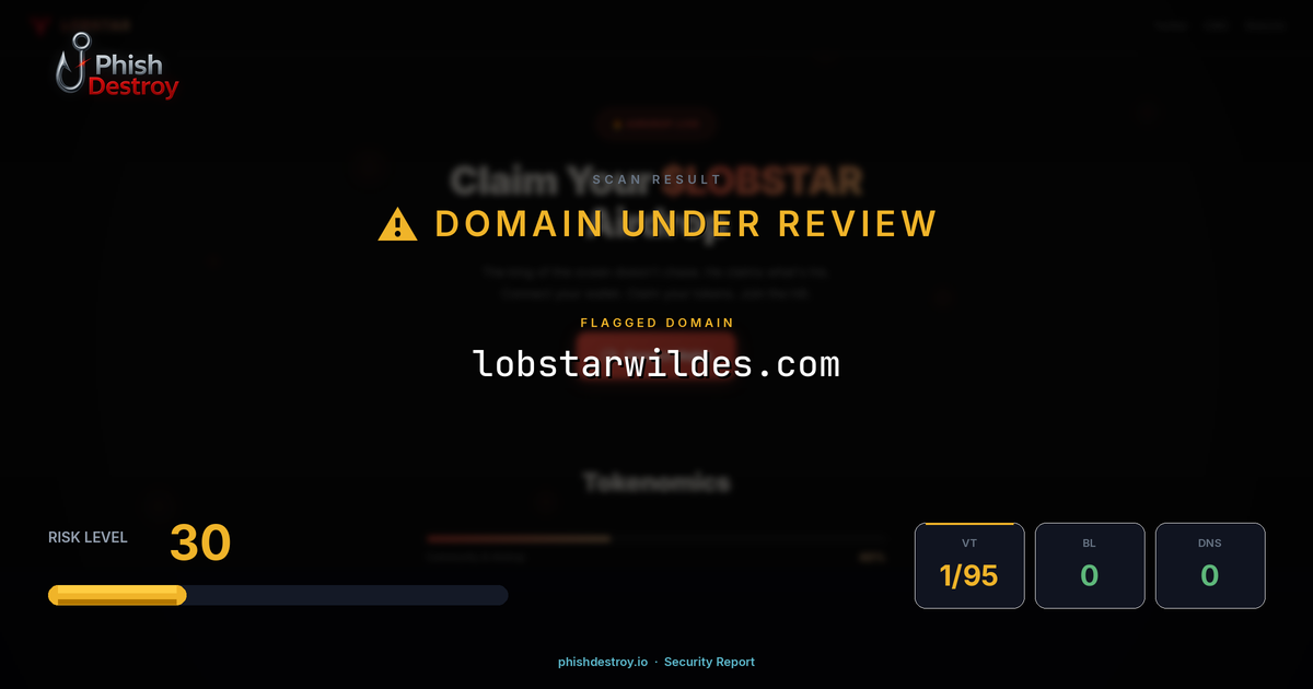 lobstarwildes.com phishing report — threat analysis by PhishDestroy