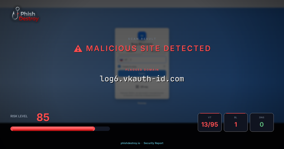 log6.vkauth-id.com phishing report — threat analysis by PhishDestroy