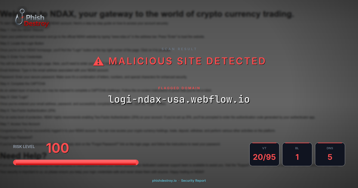 logi-ndax-usa.webflow.io phishing report — threat analysis by PhishDestroy