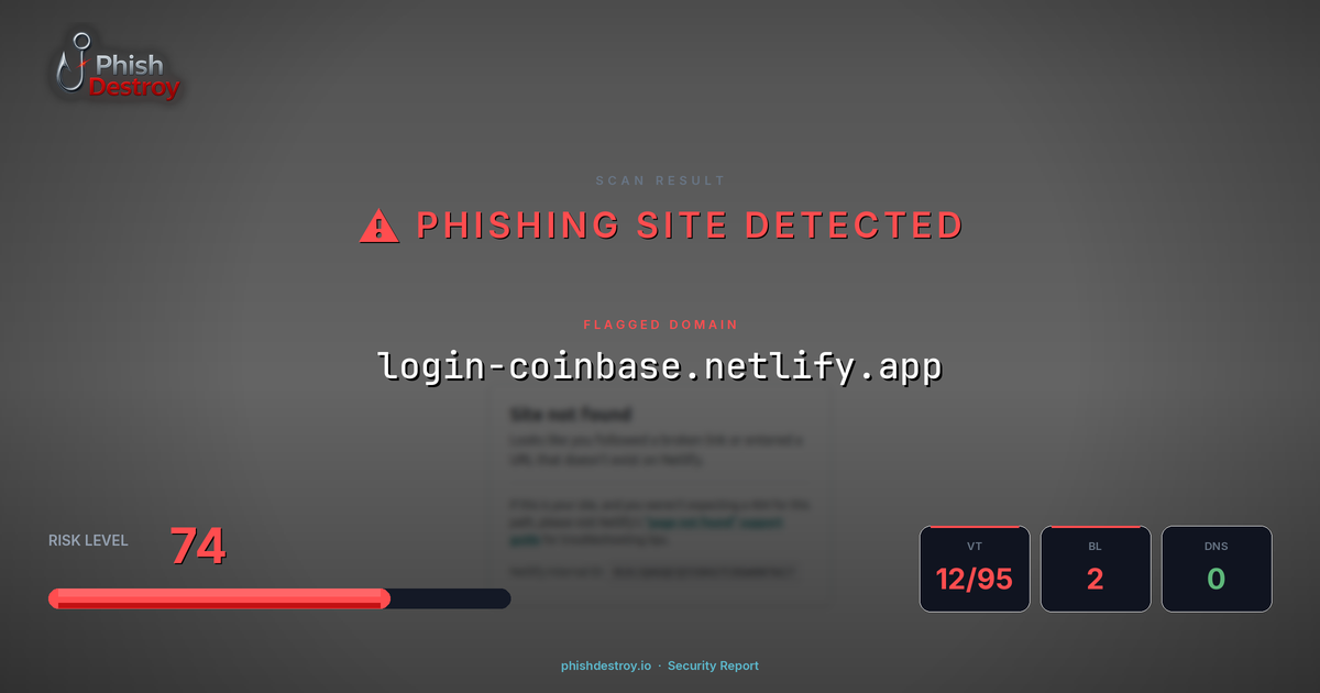 login-coinbase.netlify.app phishing report — threat analysis by PhishDestroy