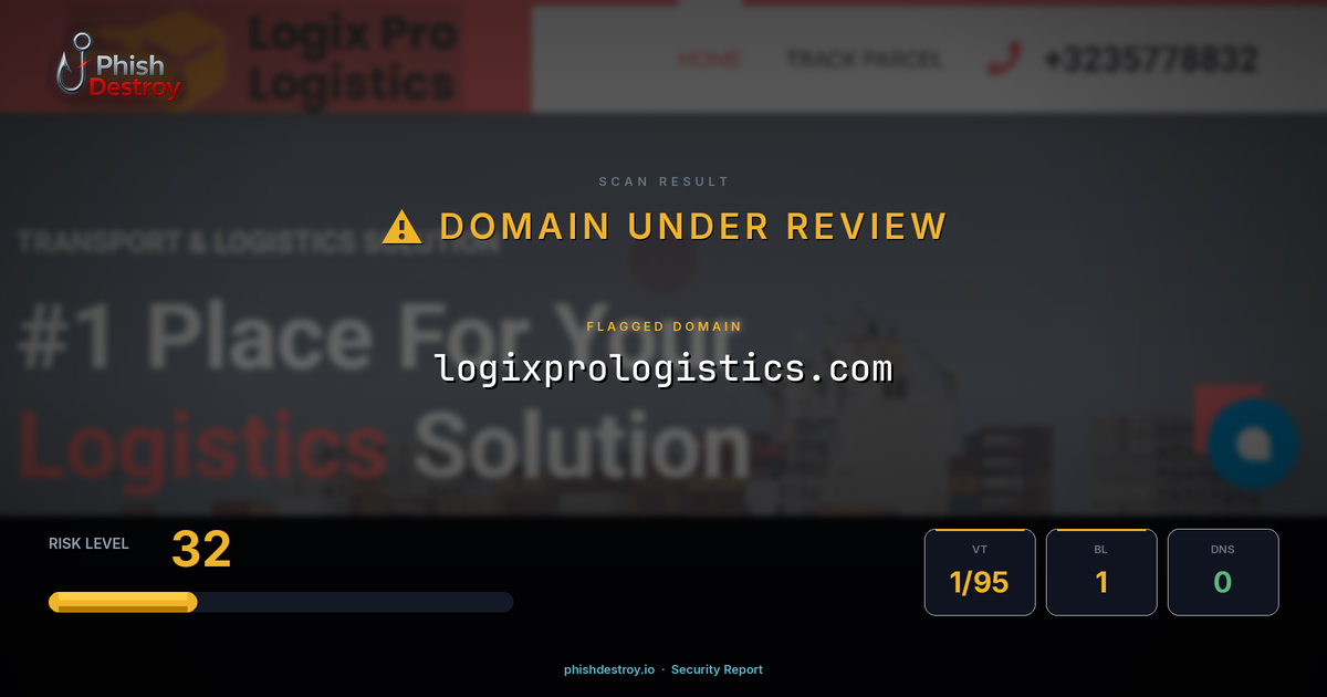 logixprologistics.com phishing report — threat analysis by PhishDestroy