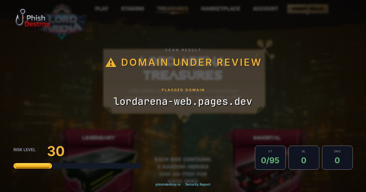 lordarena-web.pages.dev phishing report — threat analysis by PhishDestroy