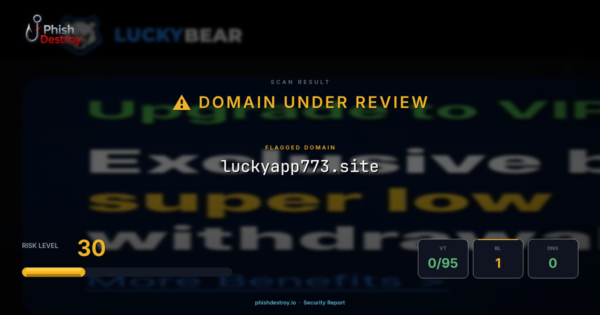 luckyapp773.site phishing report — threat analysis by PhishDestroy