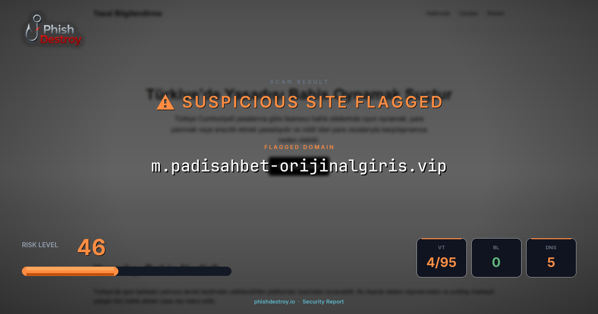 m.padisahbet-orijinalgiris.vip phishing report — threat analysis by PhishDestroy