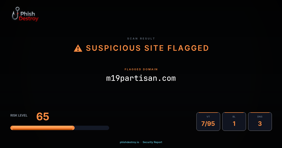 m19partisan.com phishing report — threat analysis by PhishDestroy