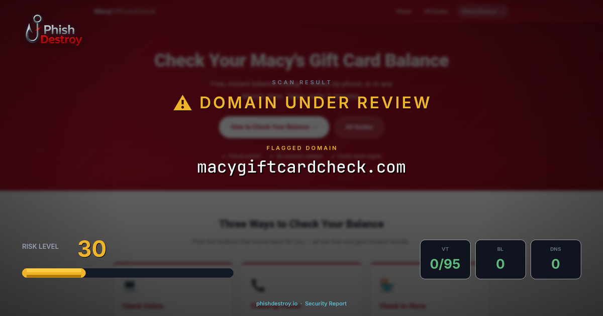 macygiftcardcheck.com phishing report — threat analysis by PhishDestroy