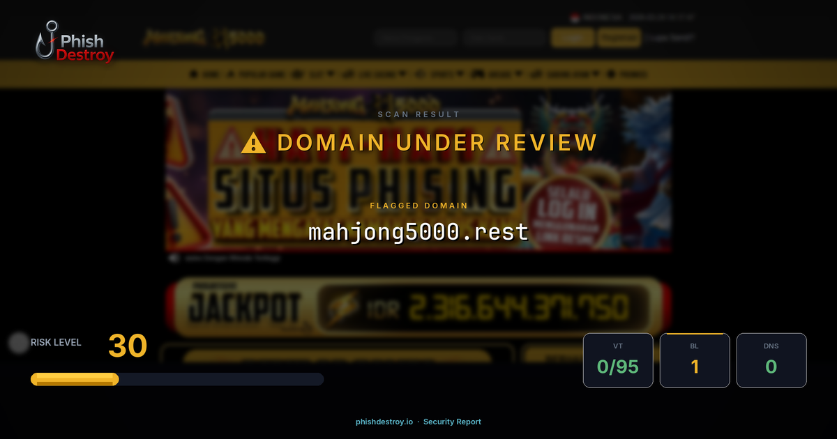 mahjong5000.rest phishing report — threat analysis by PhishDestroy