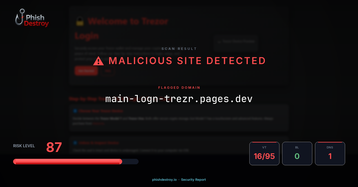 main-logn-trezr.pages.dev phishing report — threat analysis by PhishDestroy