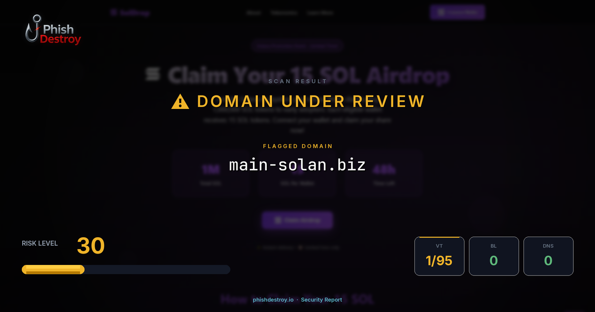 main-solan.biz phishing report — threat analysis by PhishDestroy