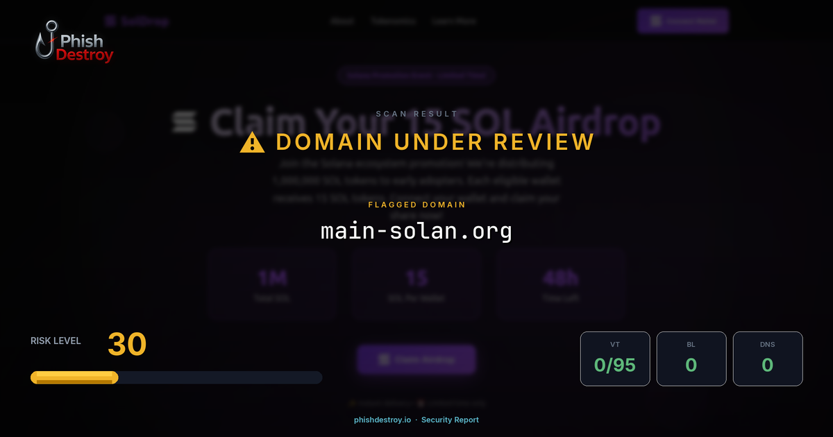 main-solan.org phishing report — threat analysis by PhishDestroy