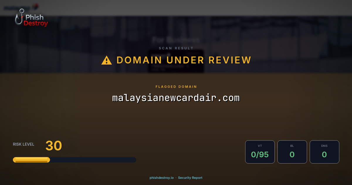malaysianewcardair.com phishing report — threat analysis by PhishDestroy