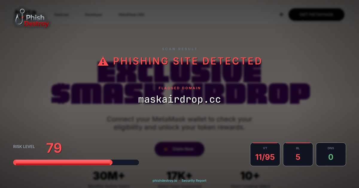 maskairdrop.cc phishing report — threat analysis by PhishDestroy