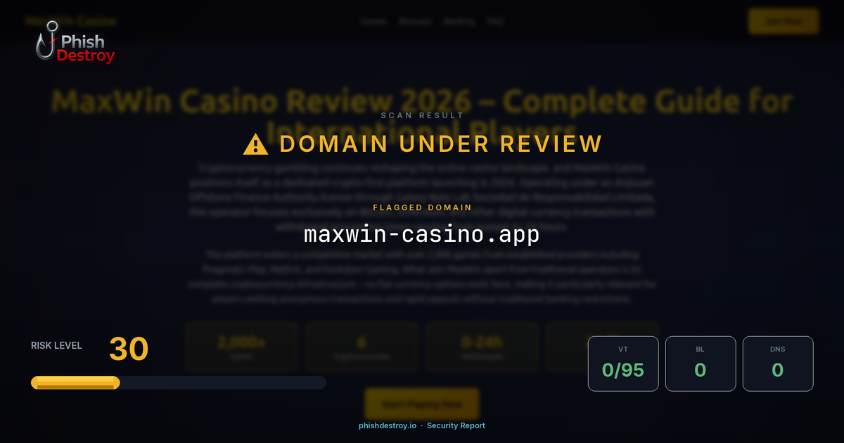 maxwin-casino.app phishing report — threat analysis by PhishDestroy