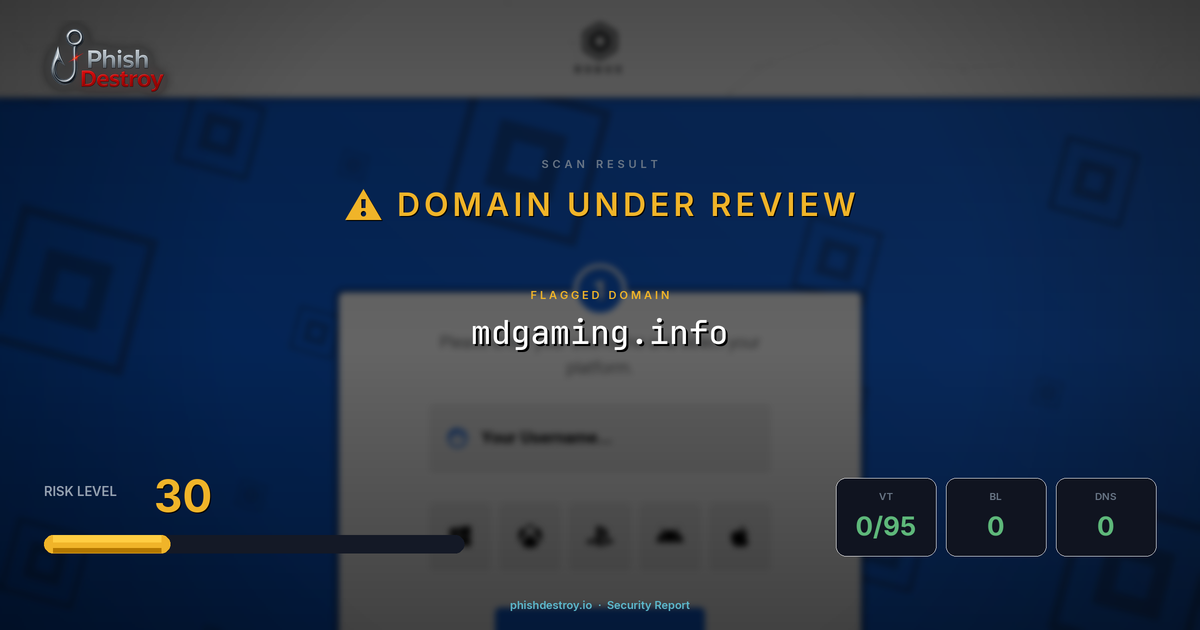 mdgaming.info phishing report — threat analysis by PhishDestroy