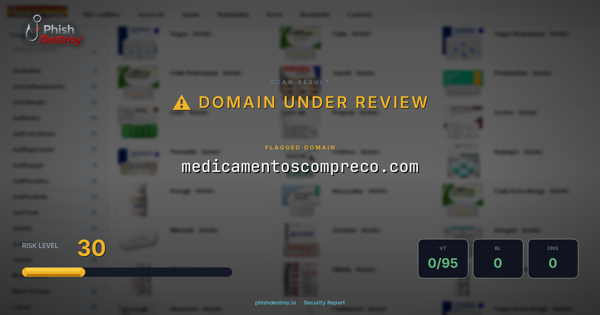 medicamentoscompreco.com phishing report — threat analysis by PhishDestroy
