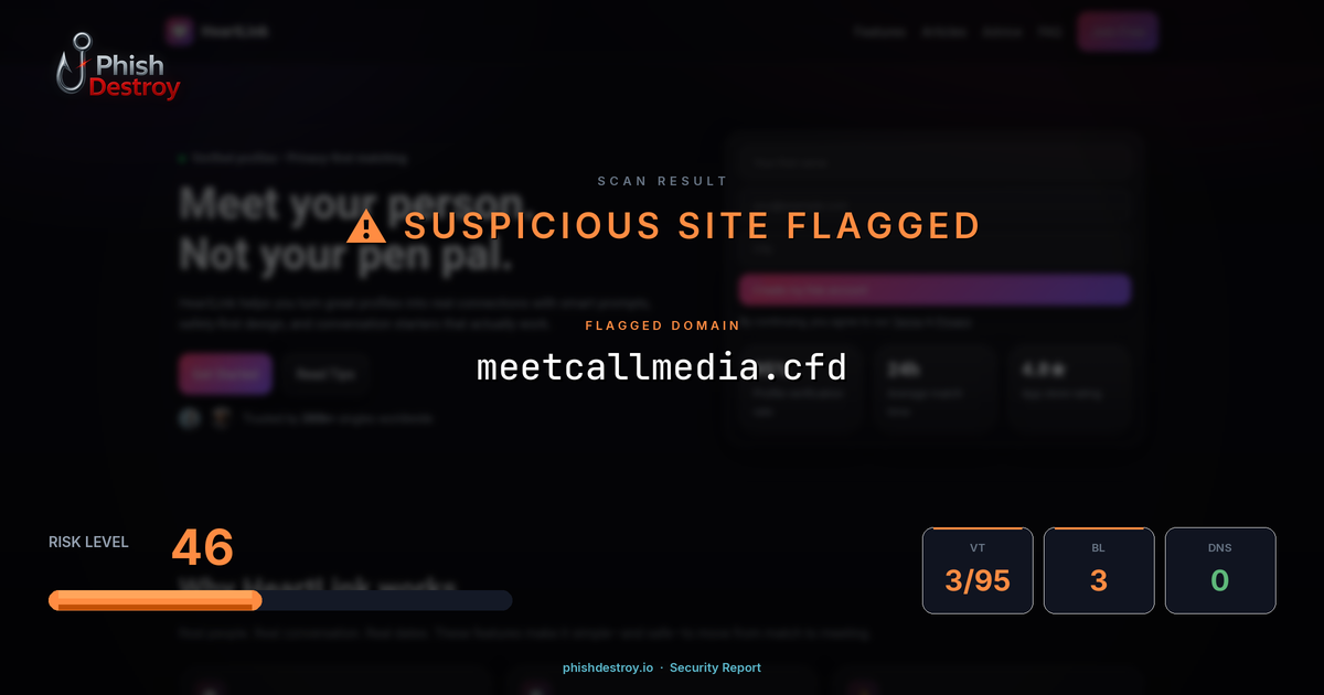 meetcallmedia.cfd phishing report — threat analysis by PhishDestroy