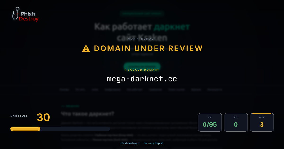 mega-darknet.cc phishing report — threat analysis by PhishDestroy