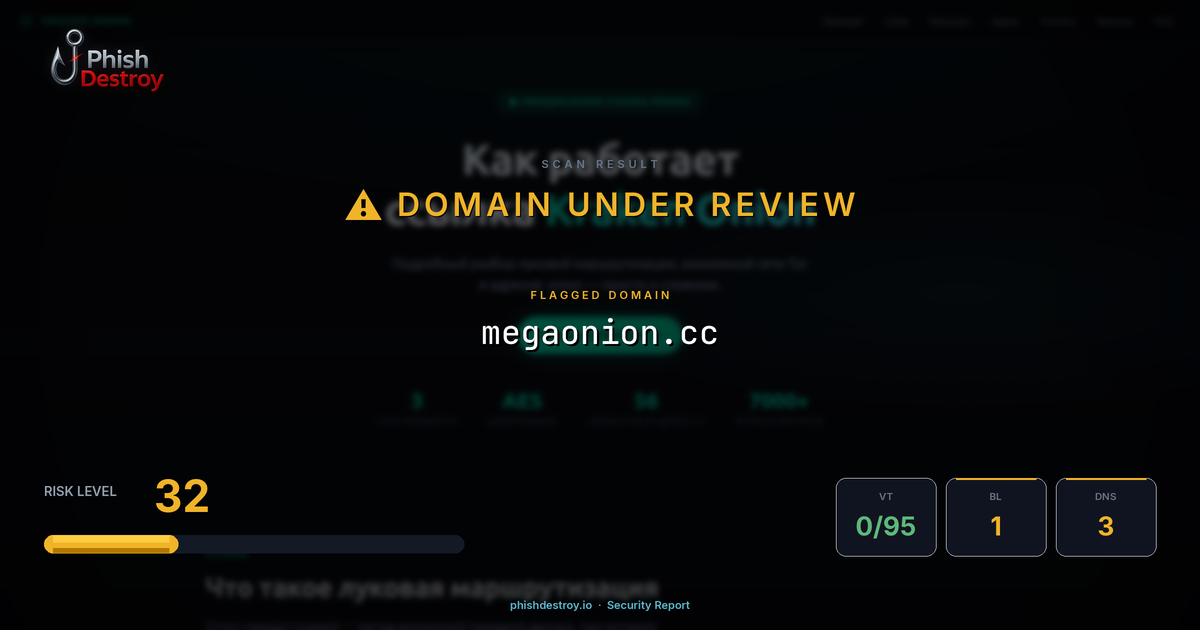 megaonion.cc phishing report — threat analysis by PhishDestroy