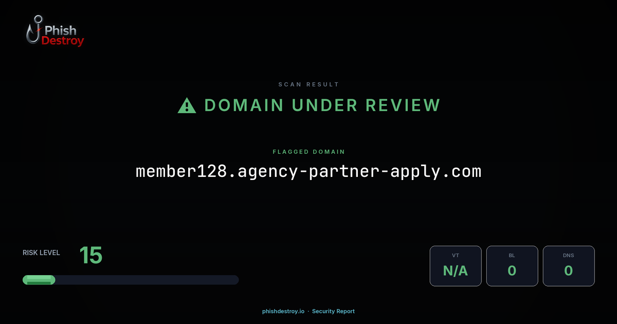 member128.agency-partner-apply.com phishing report — threat analysis by PhishDestroy