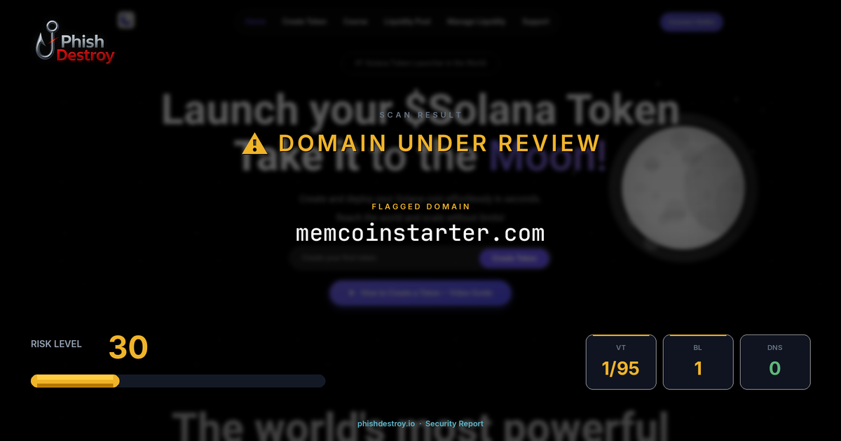 memcoinstarter.com phishing report — threat analysis by PhishDestroy