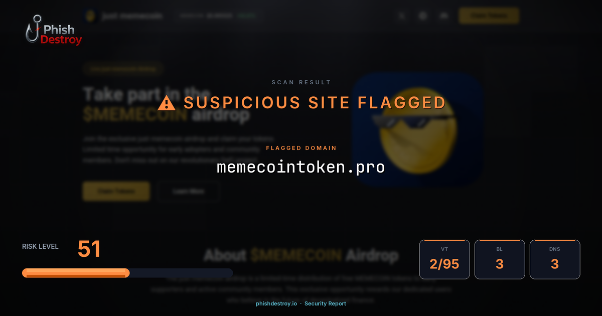 memecointoken.pro phishing report — threat analysis by PhishDestroy