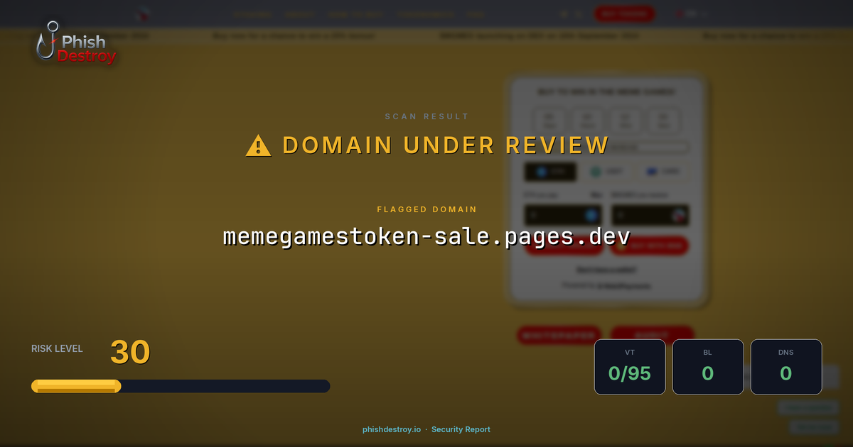 memegamestoken-sale.pages.dev phishing report — threat analysis by PhishDestroy