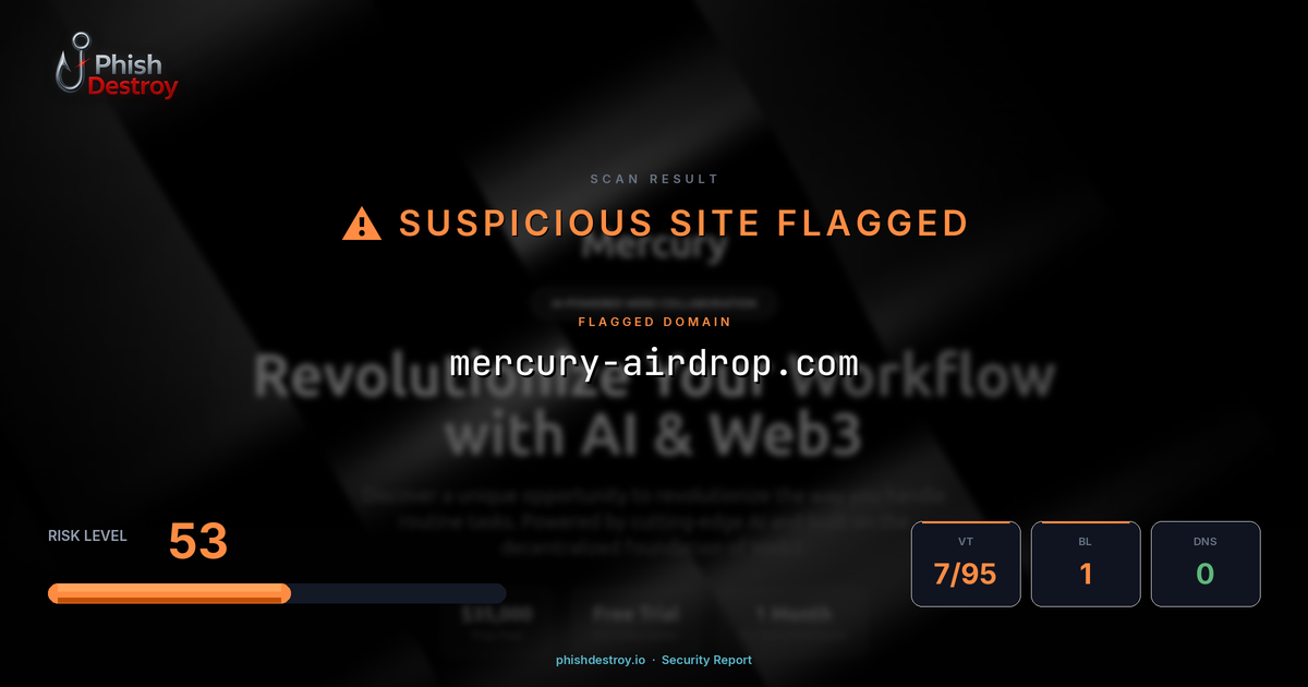 mercury-airdrop.com phishing report — threat analysis by PhishDestroy