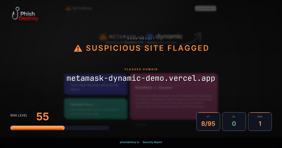 metamask-dynamic-demo.vercel.app phishing report — threat analysis by PhishDestroy
