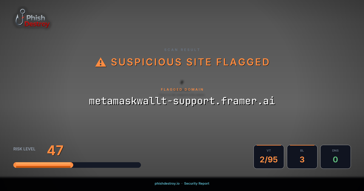 metamaskwallt-support.framer.ai phishing report — threat analysis by PhishDestroy