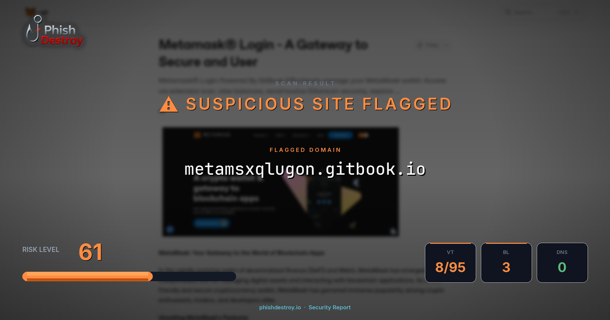 metamsxqlugon.gitbook.io phishing report — threat analysis by PhishDestroy