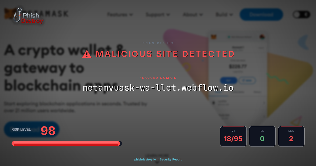 metamvuask-wa-llet.webflow.io phishing report — threat analysis by PhishDestroy