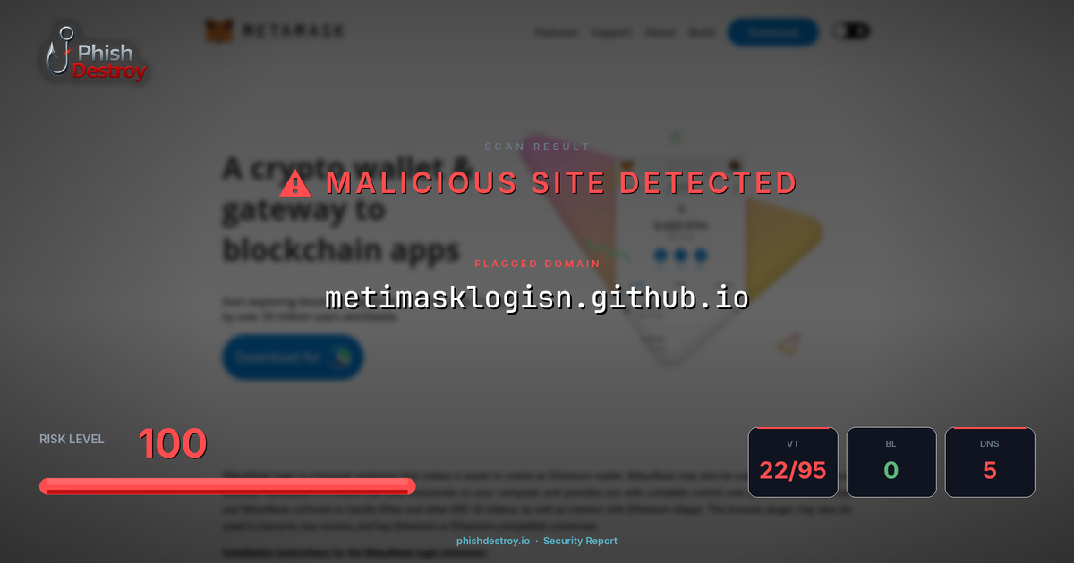 metimasklogisn.github.io phishing report — threat analysis by PhishDestroy