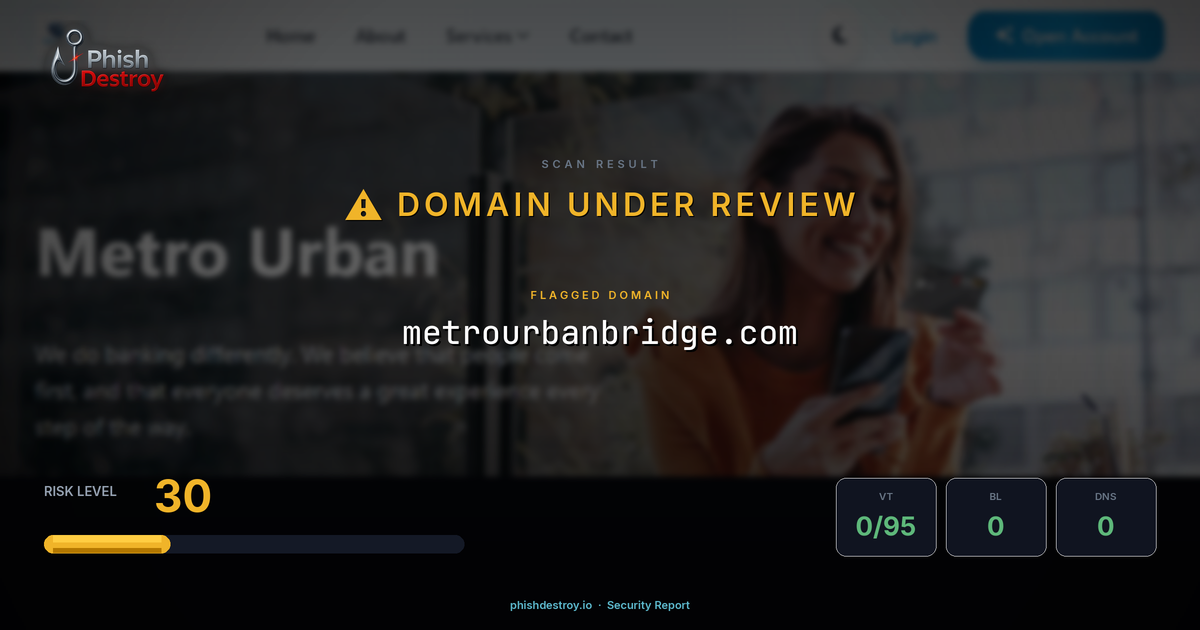 metrourbanbridge.com phishing report — threat analysis by PhishDestroy