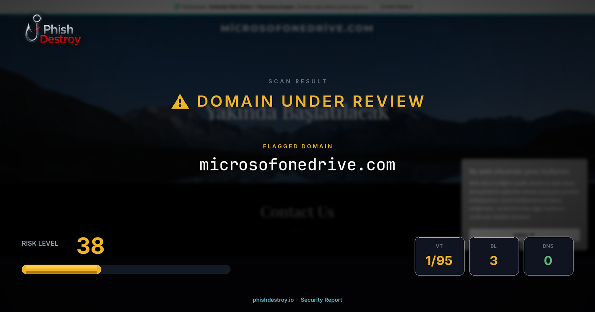 microsofonedrive.com phishing report — threat analysis by PhishDestroy