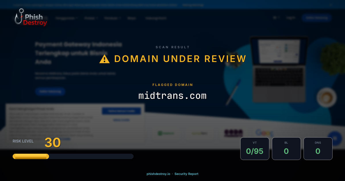 midtrans.com phishing report — threat analysis by PhishDestroy