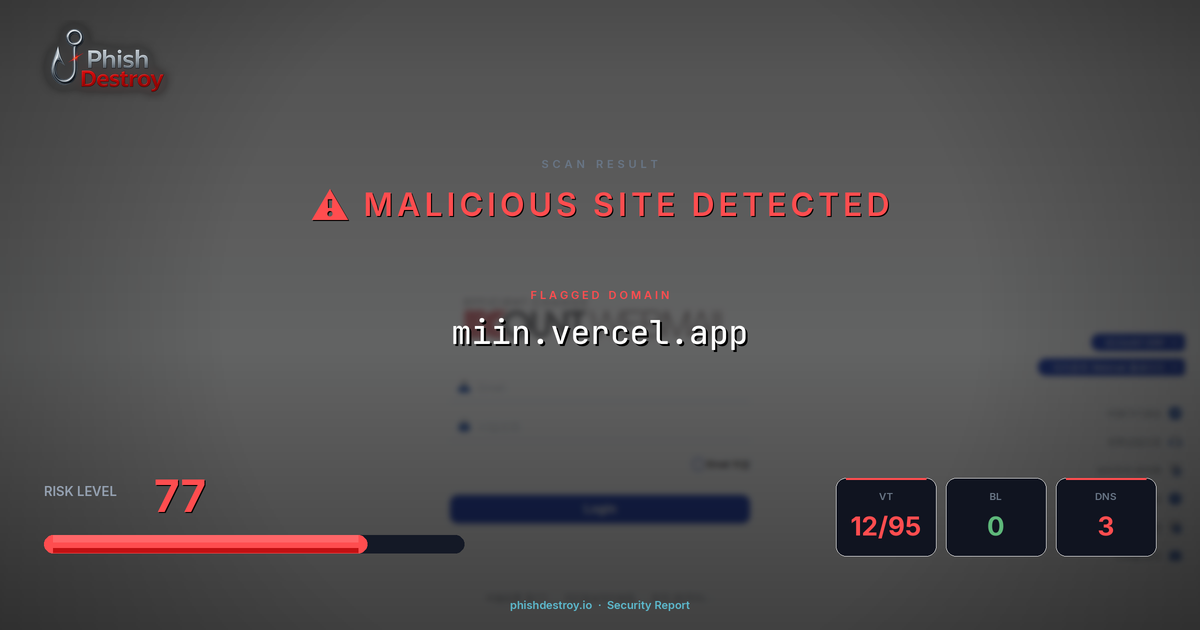 miin.vercel.app phishing report — threat analysis by PhishDestroy
