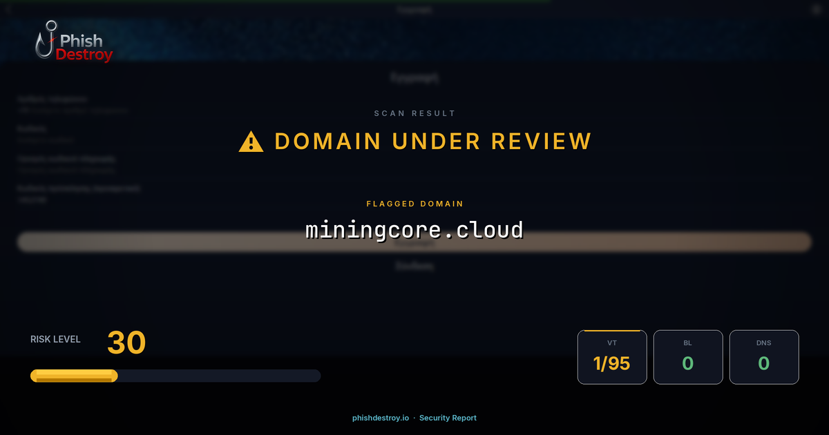miningcore.cloud phishing report — threat analysis by PhishDestroy