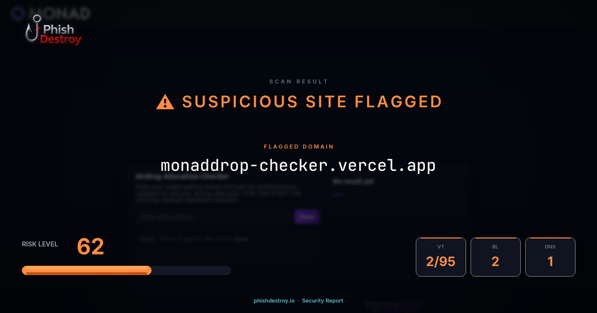monaddrop-checker.vercel.app phishing report — threat analysis by PhishDestroy
