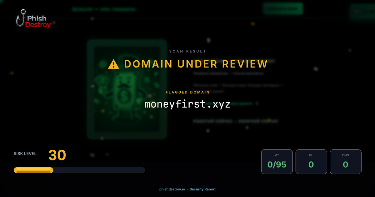 moneyfirst.xyz phishing report — threat analysis by PhishDestroy