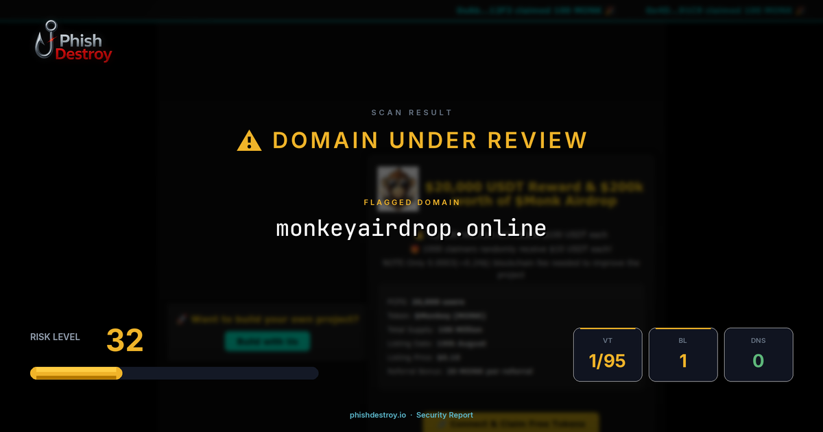 monkeyairdrop.online phishing report — threat analysis by PhishDestroy