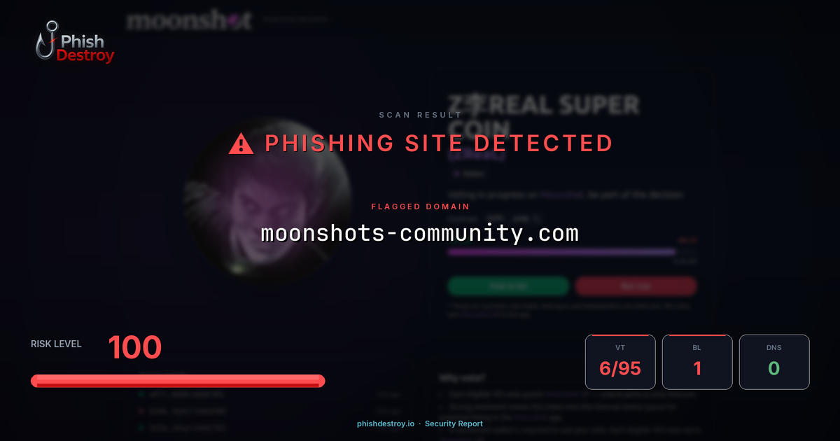 moonshots-community.com phishing report — threat analysis by PhishDestroy