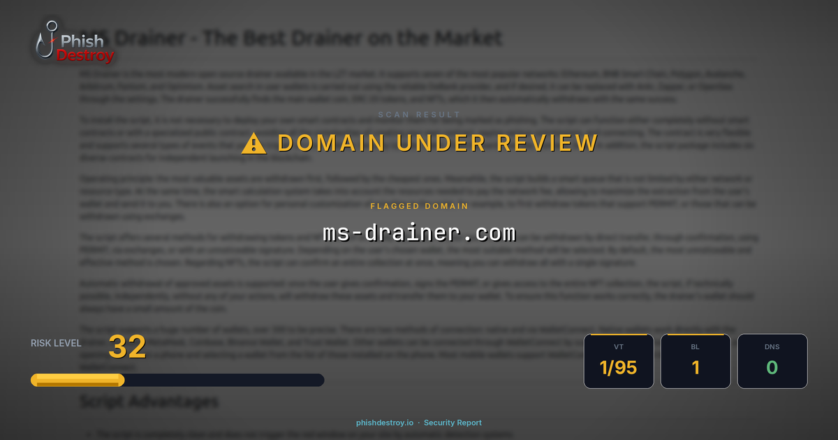 ms-drainer.com phishing report — threat analysis by PhishDestroy