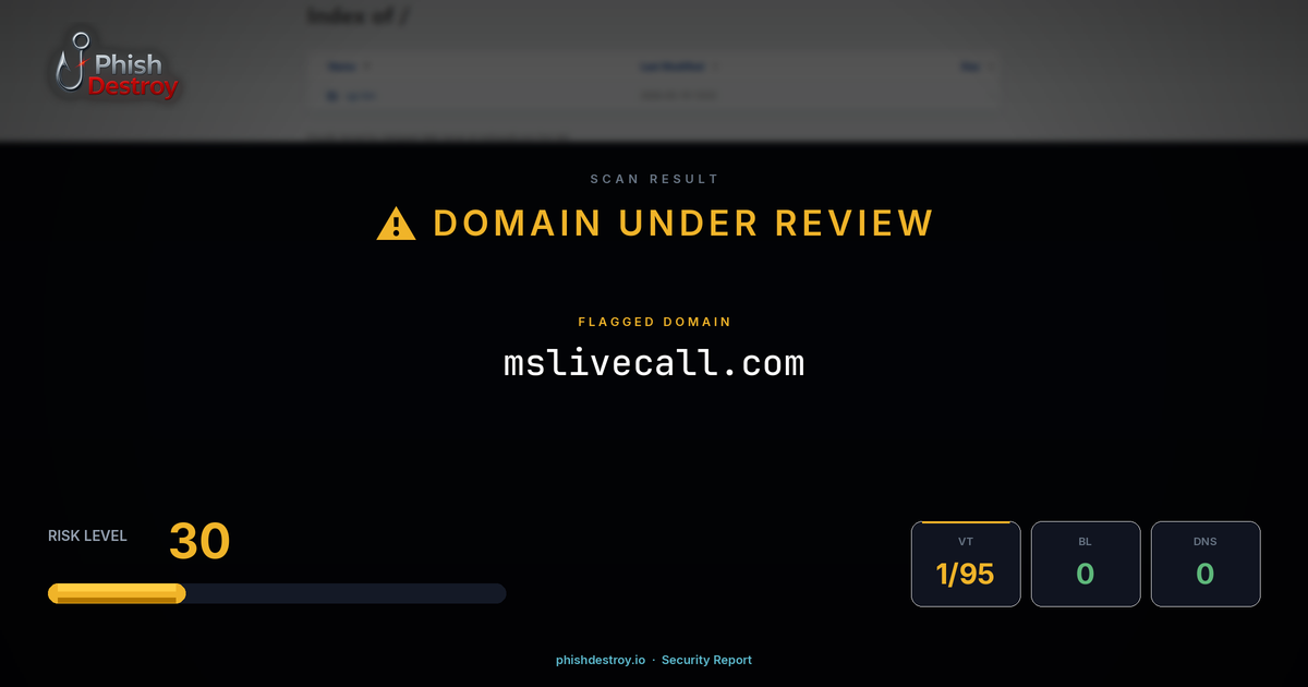 mslivecall.com phishing report — threat analysis by PhishDestroy