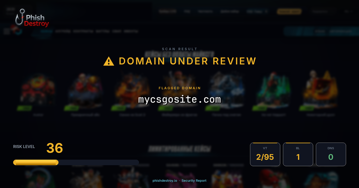 mycsgosite.com phishing report — threat analysis by PhishDestroy