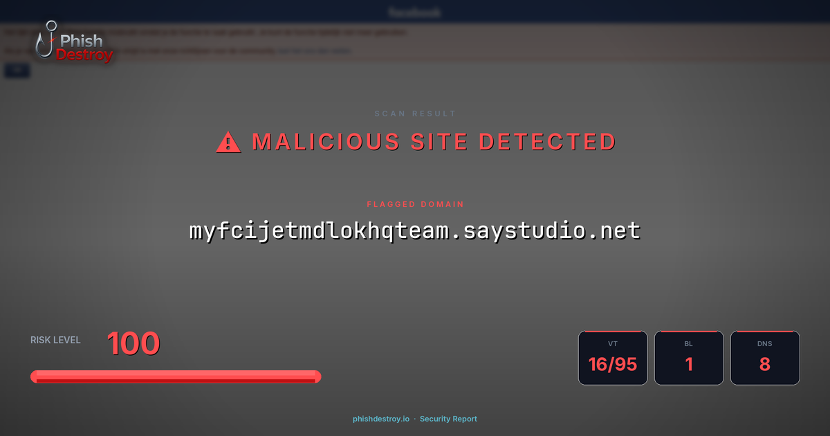 myfcijetmdlokhqteam.saystudio.net phishing report — threat analysis by PhishDestroy