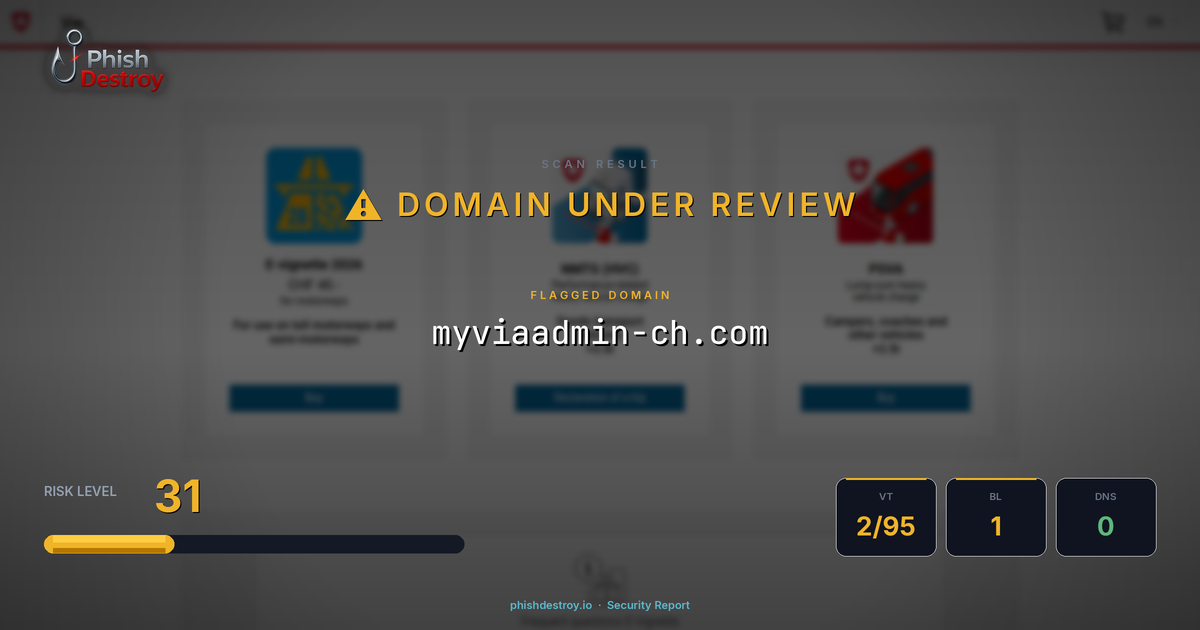 myviaadmin-ch.com phishing report — threat analysis by PhishDestroy
