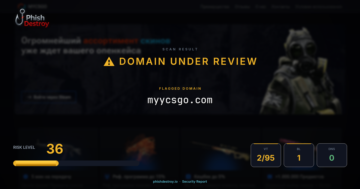 myycsgo.com phishing report — threat analysis by PhishDestroy