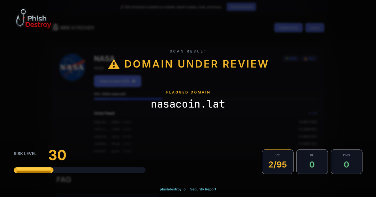 nasacoin.lat phishing report — threat analysis by PhishDestroy